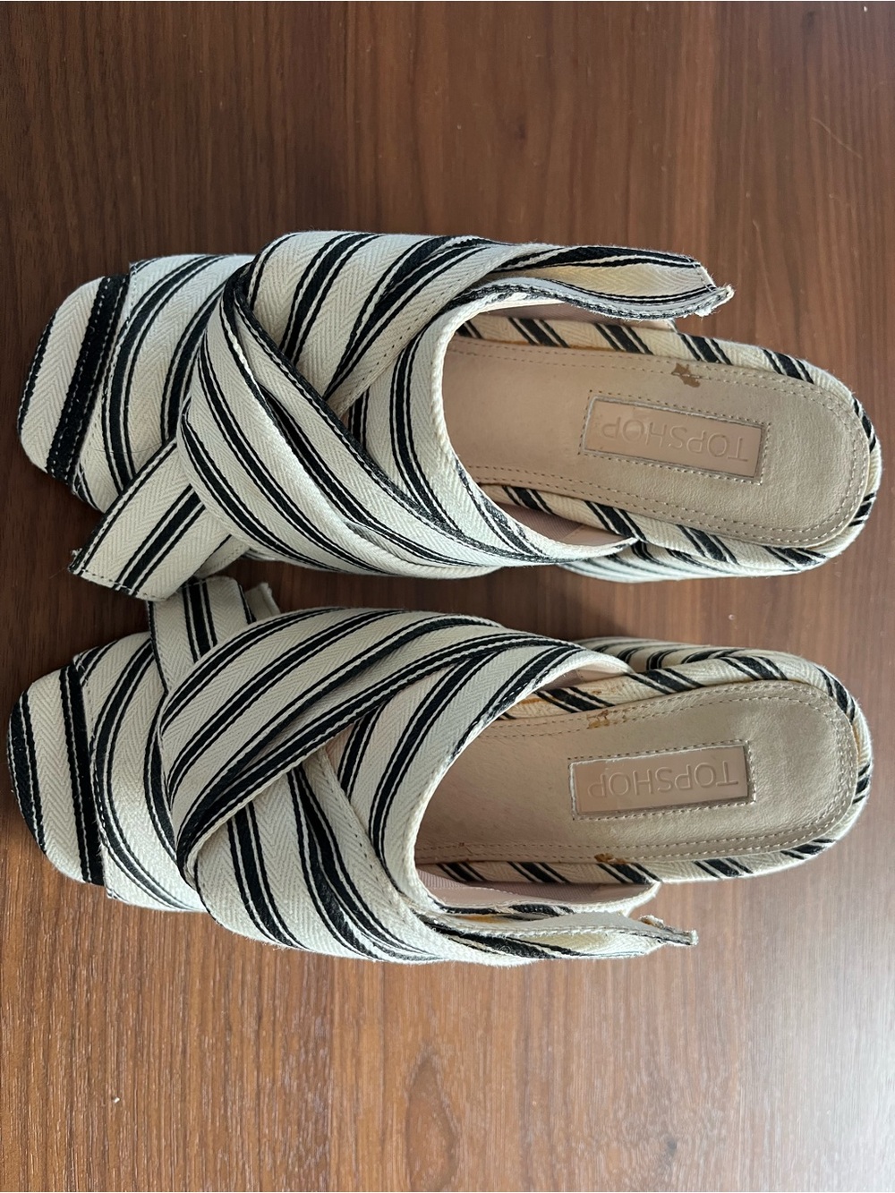 Topshop Black & Cream Striped Twist Slide Mules